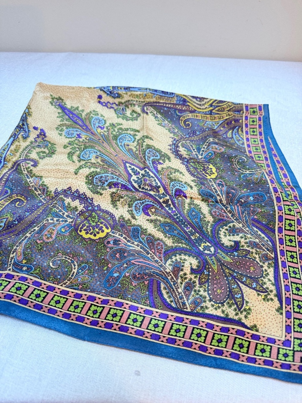 Vintage Adrienne Vittadini Silk Scarf Purple Gold Paisley 90s